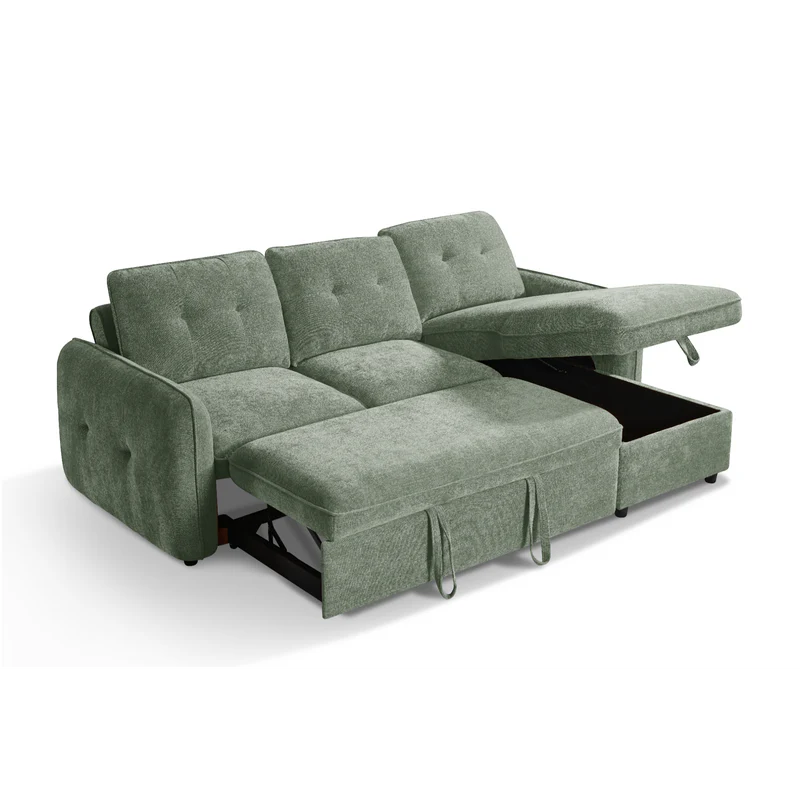 Samara Corner Sofa Bed with Storage (Available in Chenille Grey, Brown, Beige or Green)
