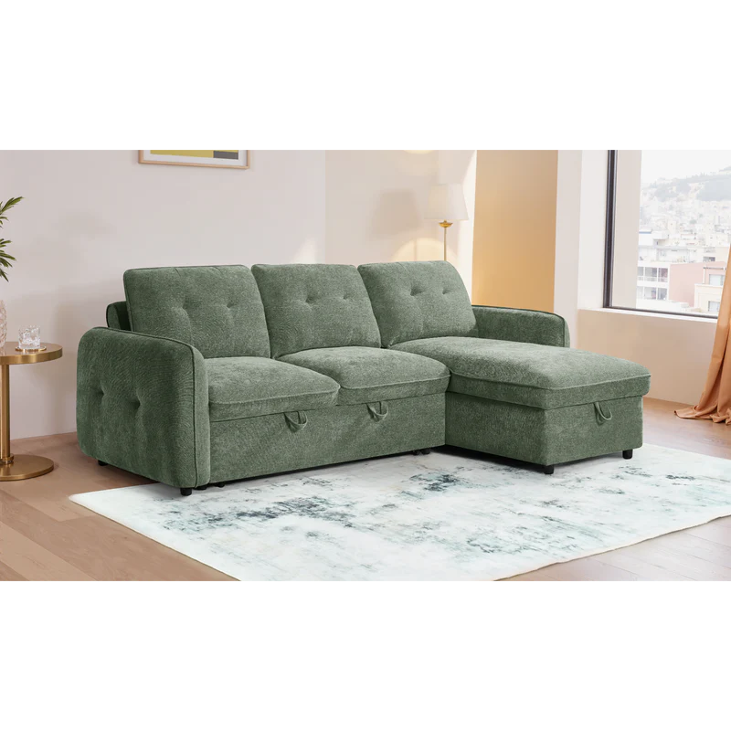 Samara Corner Sofa Bed with Storage (Available in Chenille Grey, Brown, Beige or Green)