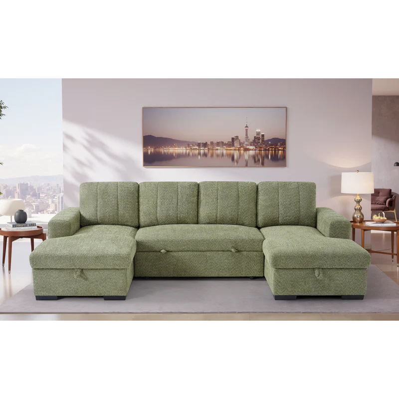 Vareena U-Shape Sofa Bed with Storage (Available in Chenille Light Grey, Dark Grey, Blue, Beige or Green)