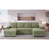 Vareena U-Shape Sofa Bed with Storage (Available in Chenille Light Grey, Dark Grey, Blue, Beige or Green)