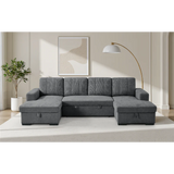 Vareena U-Shape Sofa Bed with Storage (Available in Chenille Light Grey, Dark Grey, Blue, Beige or Green)