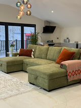 Vareena U-Shape Sofa Bed with Storage (Available in Chenille Light Grey, Dark Grey, Blue, Beige or Green)