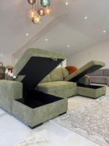 Vareena U-Shape Sofa Bed with Storage (Available in Chenille Light Grey, Dark Grey, Blue, Beige or Green)