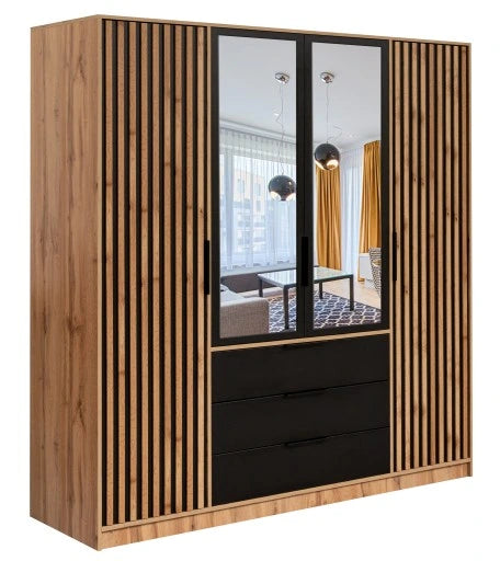 196cm San Francisco Wardrobe (Available in black/oak wotan or white/oak wotan)