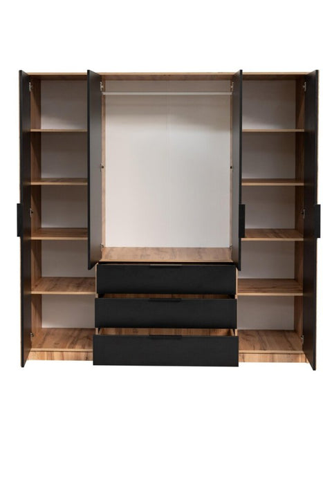 196cm San Francisco Wardrobe (Available in black/oak wotan or white/oak wotan)