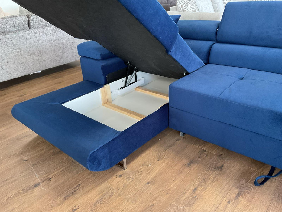 Harbour Corner Storage Sofa Bed (Available in Plush Velvet Blue, Silver or Teal)