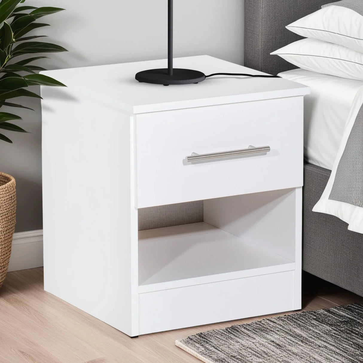 Elemental White 1 Door Bedside in White | LFO