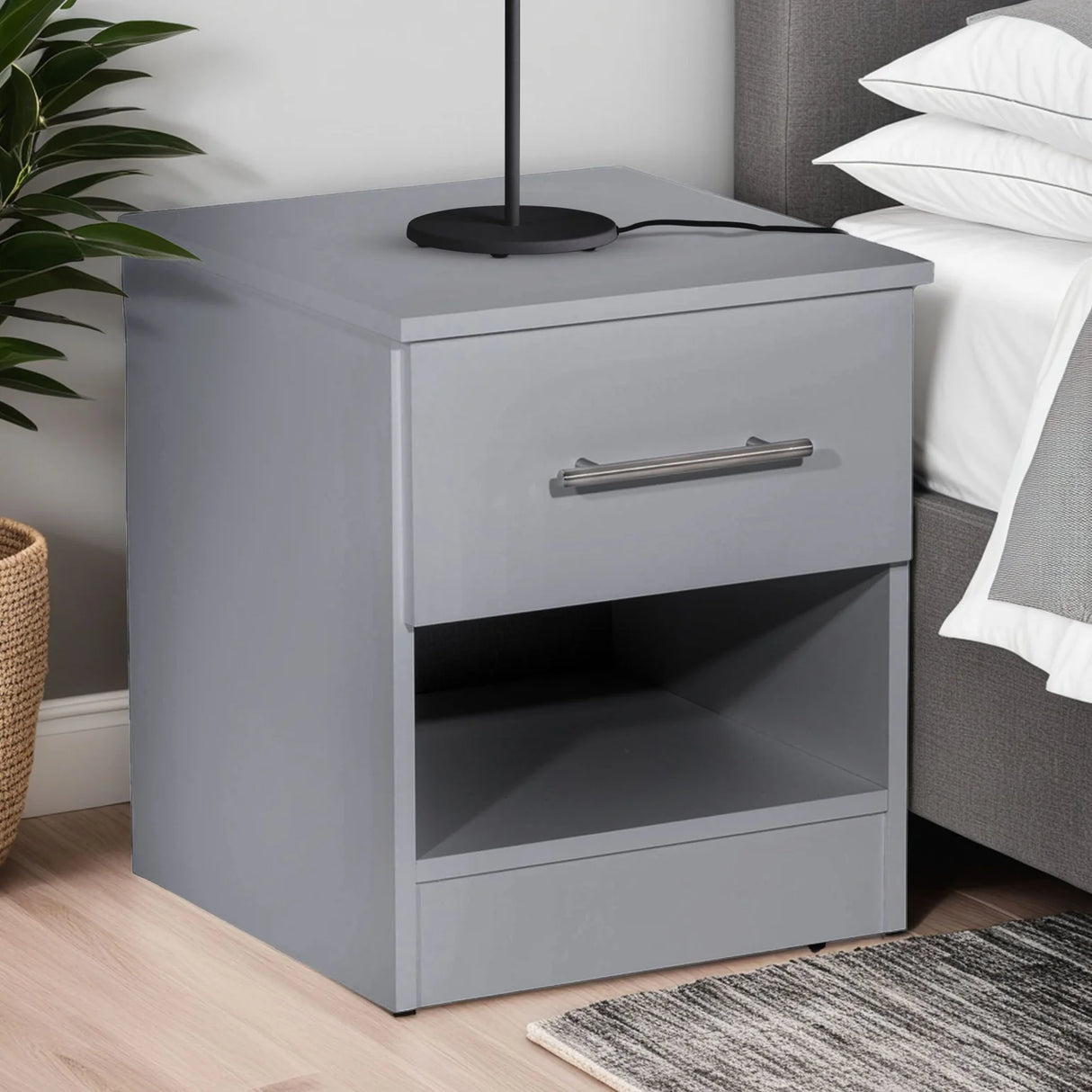 Elemental White 1 Door Bedside in Grey | LFO