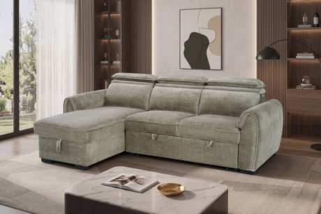 Marseille corner storage sofa bed in mushroom fabric