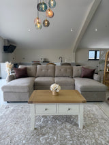 Samara U-Shape Sofa Bed with Storage (Available in Chenille Grey, Blue, Beige or Green)