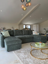 Samara U-Shape Sofa Bed with Storage (Available in Chenille Grey, Blue, Beige or Green)