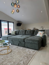 Samara U-Shape Sofa Bed with Storage (Available in Chenille Grey, Blue, Beige or Green)