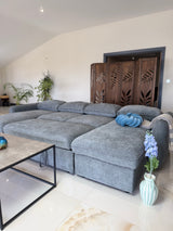 Samara U-Shape Sofa Bed with Storage (Available in Chenille Grey, Blue, Beige or Green)