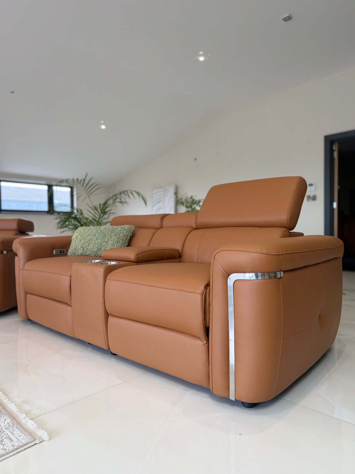 Autumnville Genuine Leather Electric Reclining 2 Seat Sofa (Available in Tanned Brown or Black)