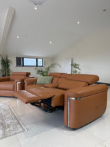 Autumnville Genuine Leather Electric Reclining 2 Seat Sofa (Available in Tanned Brown or Black)