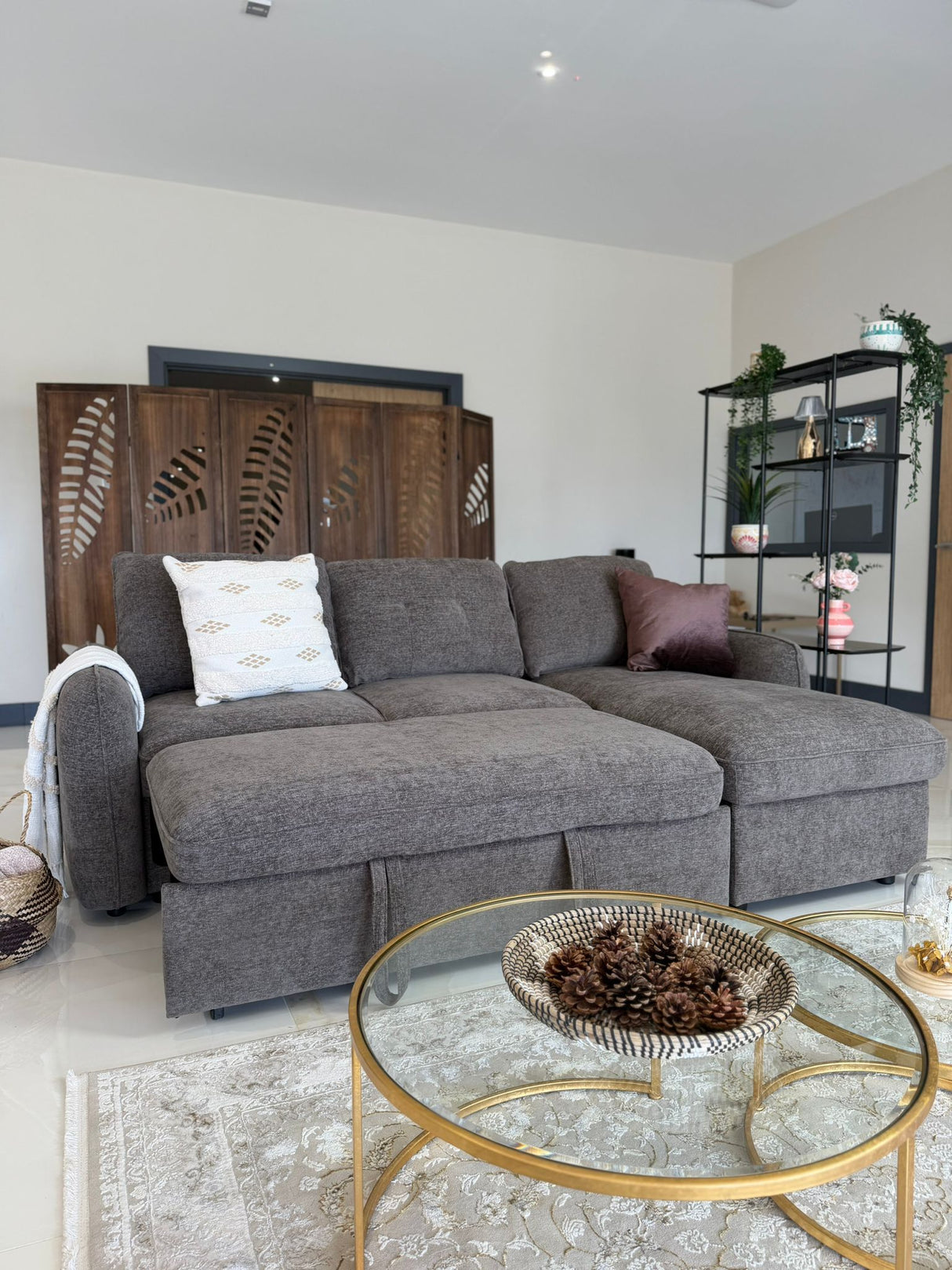 Samara Corner Sofa Bed with Storage (Available in Chenille Grey, Brown, Beige or Green)