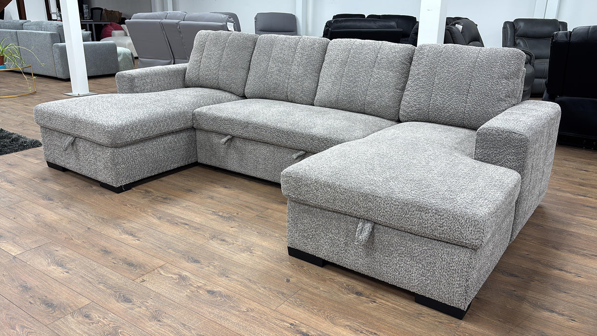 Vareena U-Shape Sofa Bed with Storage (Available in Chenille Light Grey, Dark Grey, Blue, Beige or Green)