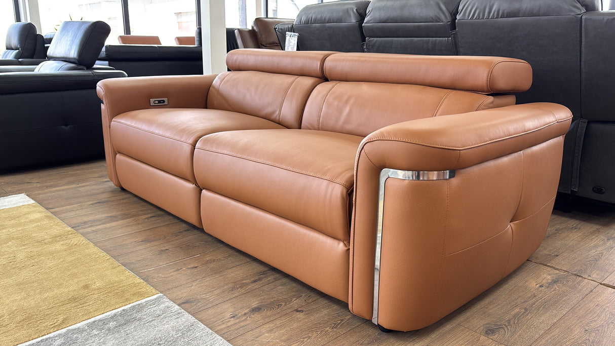 Autumnville Genuine Leather Electric Reclining 3 and 2 Seat Sofa Bundle Deal (Available in Tanned Brown or Black)