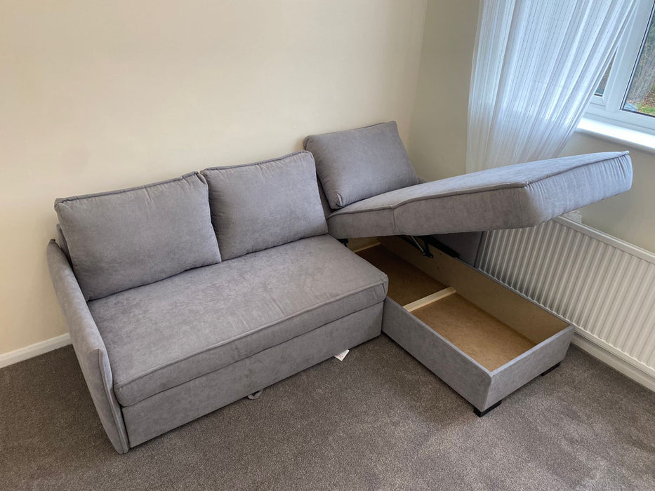 Megan Corner Sofa Bed with Storage (Available in Chenille Teal, Light Grey Dark Grey or Stone)