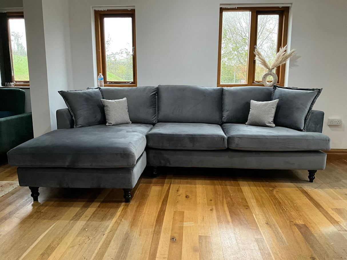 Napoli Chaise Corner Sofa (Available in Plush Velvet Black, Grey or Beige)
