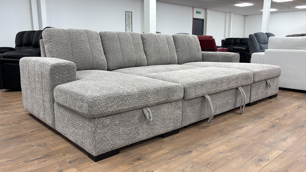 Vareena U-Shape Sofa Bed with Storage (Available in Chenille Light Grey, Dark Grey, Blue, Beige or Green)