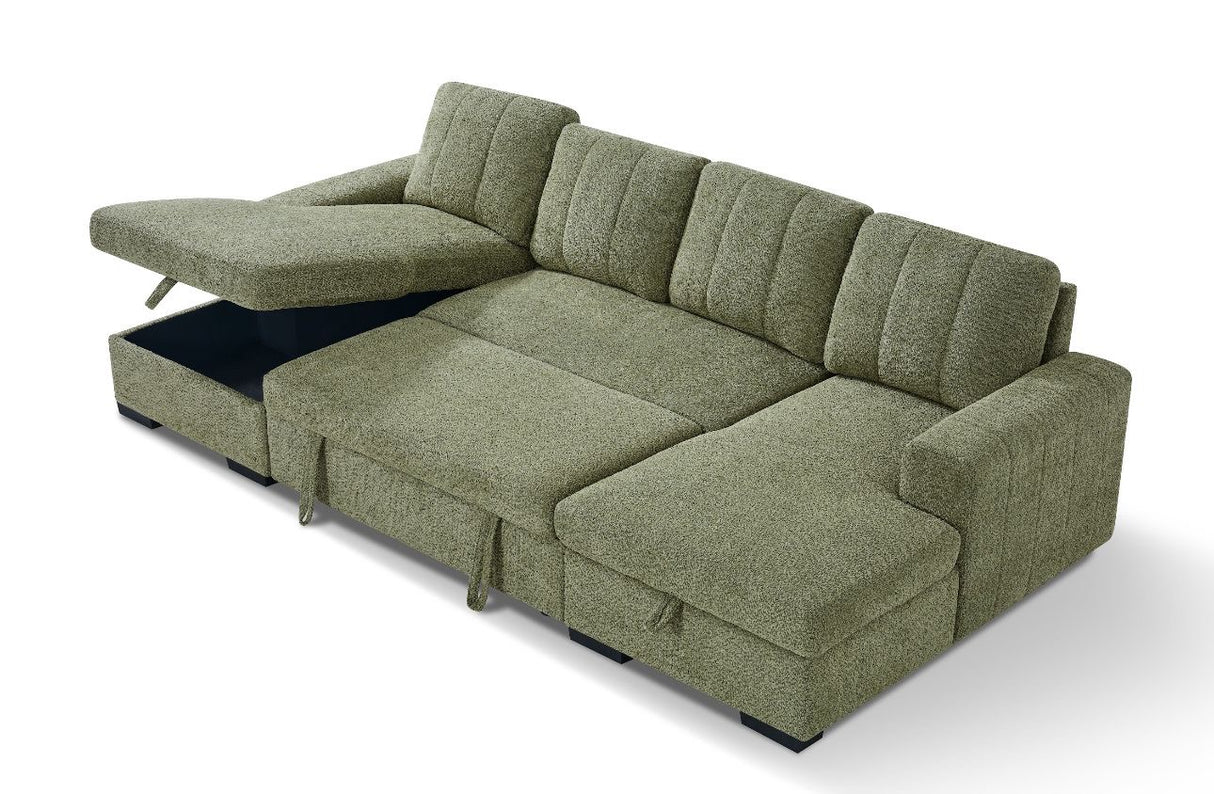Vareena U-Shape Sofa Bed with Storage (Available in Chenille Light Grey, Dark Grey, Blue, Beige or Green)