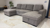Vareena U-Shape Sofa Bed with Storage (Available in Chenille Light Grey, Dark Grey, Blue, Beige or Green)