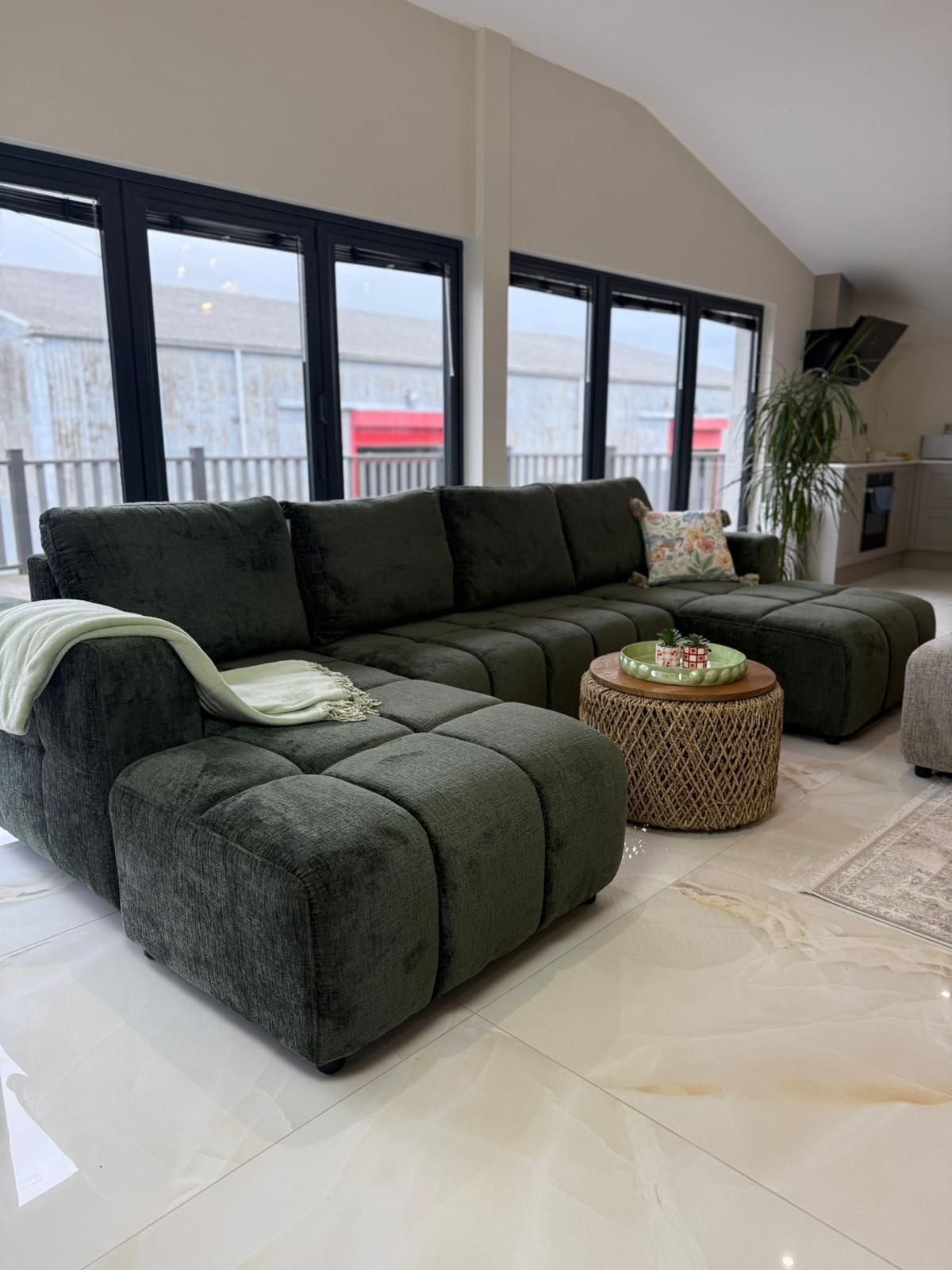 Sofia U-Shape Sofa Bed with Storage (Available in Green, Beige or Grey)