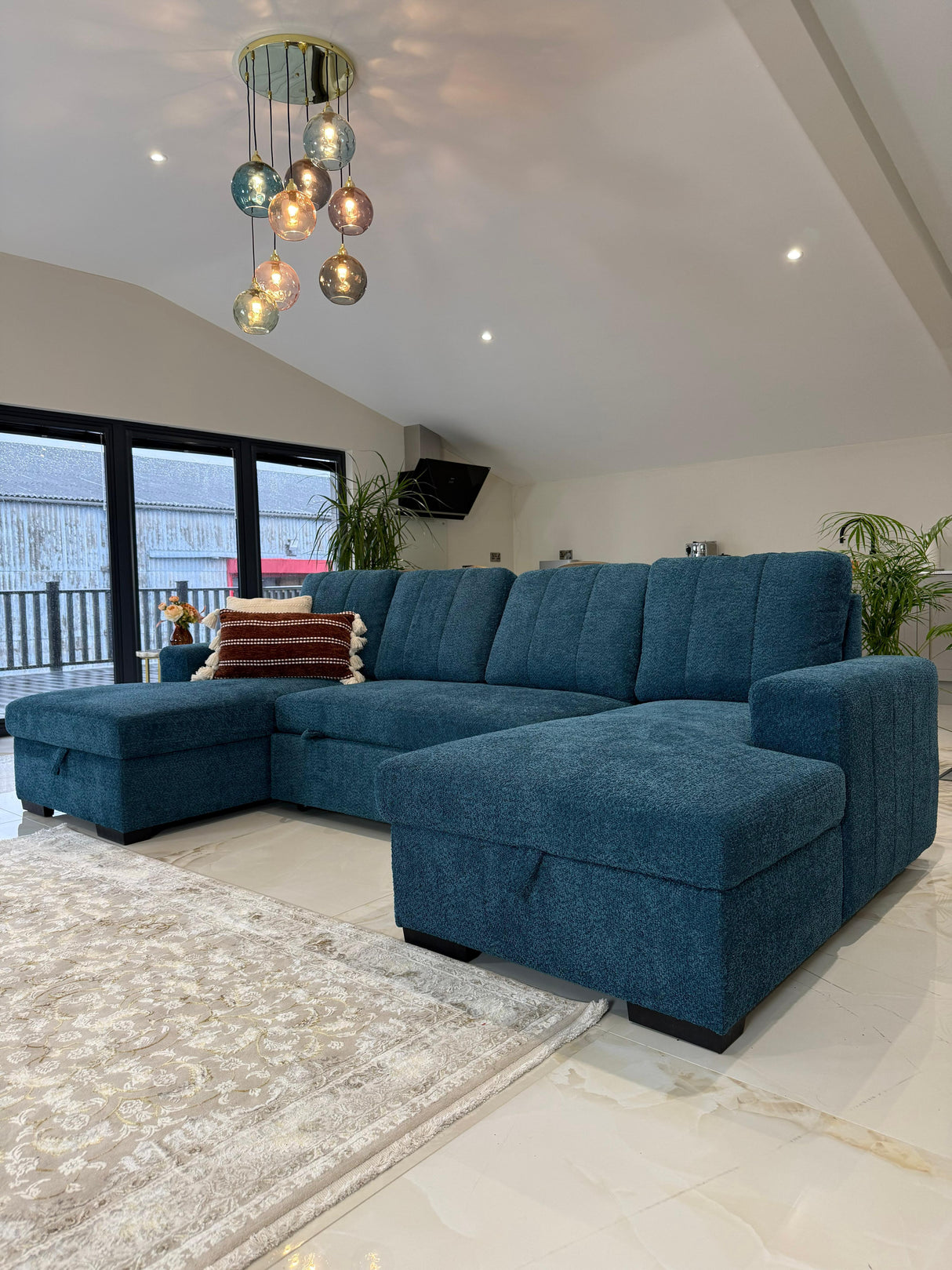Vareena U-Shape Sofa Bed with Storage (Available in Chenille Light Grey, Dark Grey, Blue, Beige or Green)