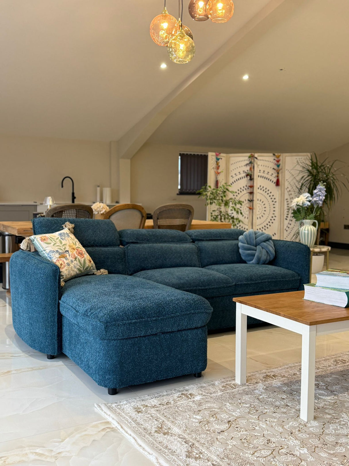 Naples Corner Sofa Bed with Storage (Available in Chenille Grey, Blue, Beige or Green)