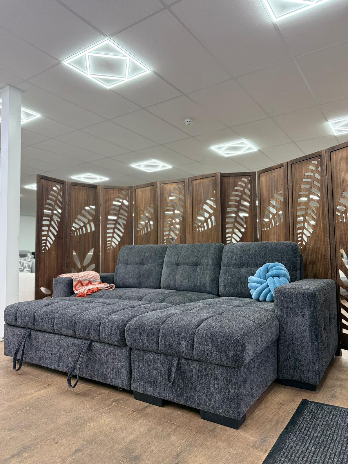 Milano Corner Sofa Bed with Storage (Available in Chenille Beige, Dark Grey or Teal)