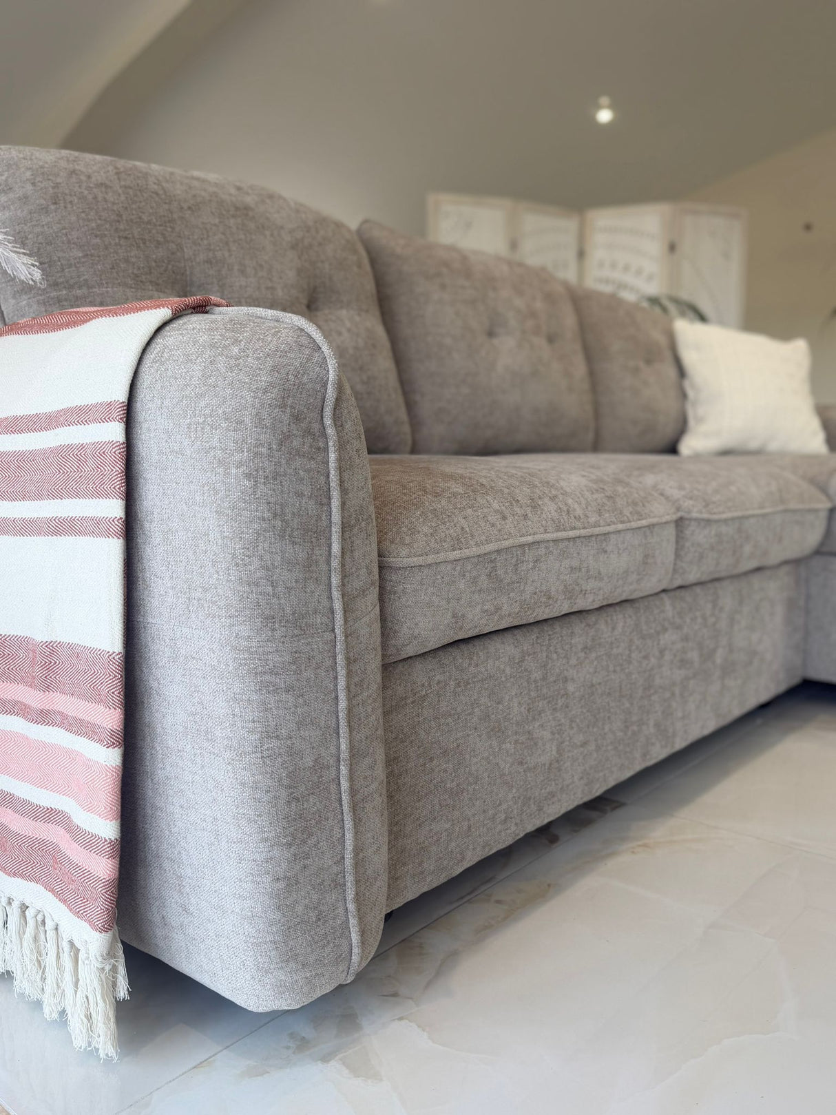 Samara Corner Sofa Bed with Storage (Available in Chenille Grey, Brown, Beige or Green)
