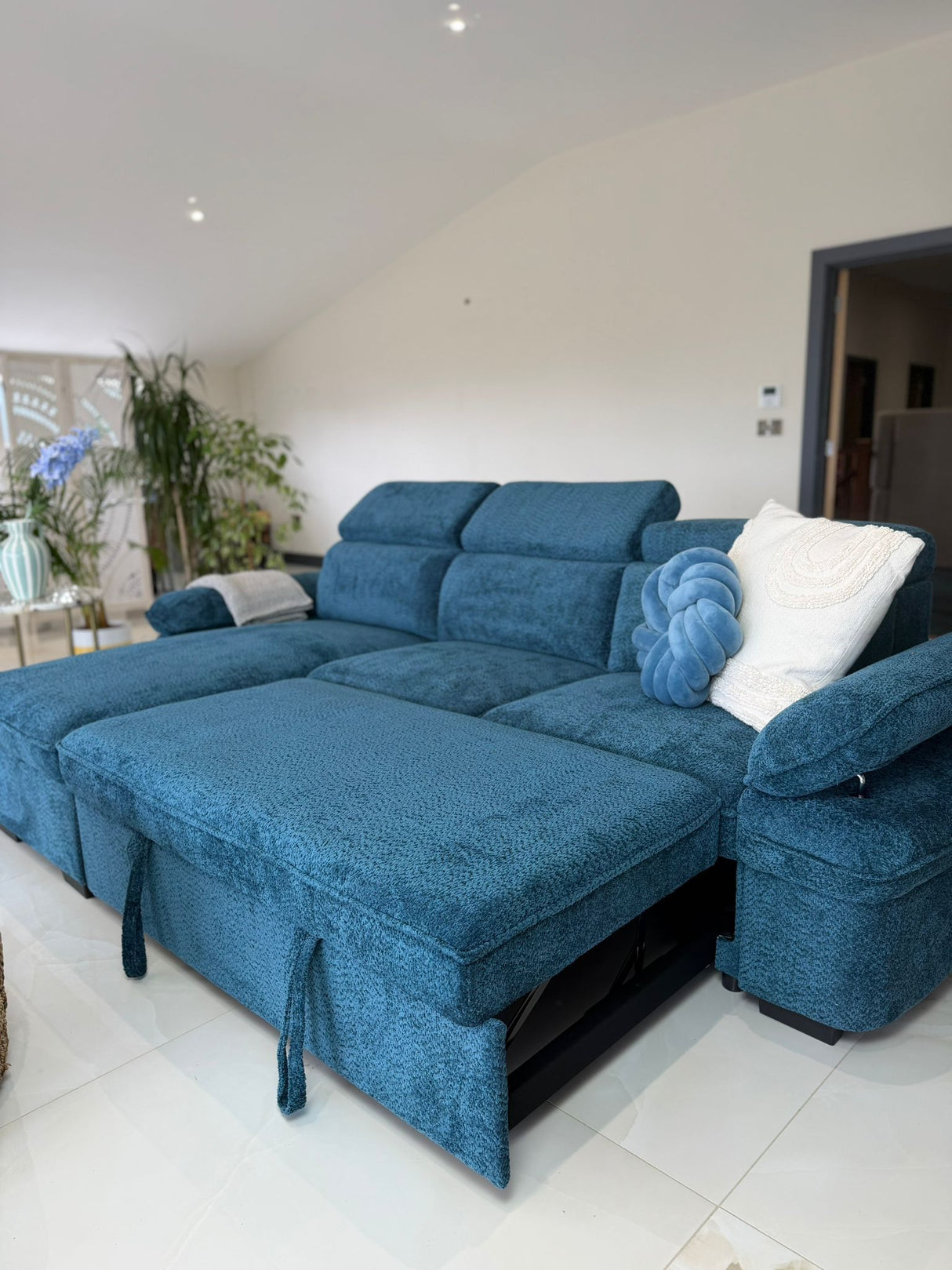 Hunter Corner Sofa Bed with Storage (Available in Grey, Blue, Beige or Green)