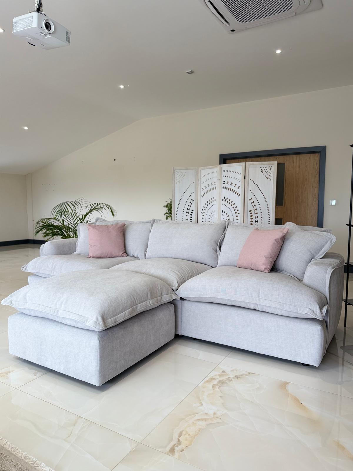 Daniela Modular 3 Seat Sofa and Footstool (Available in Stone or Grey)