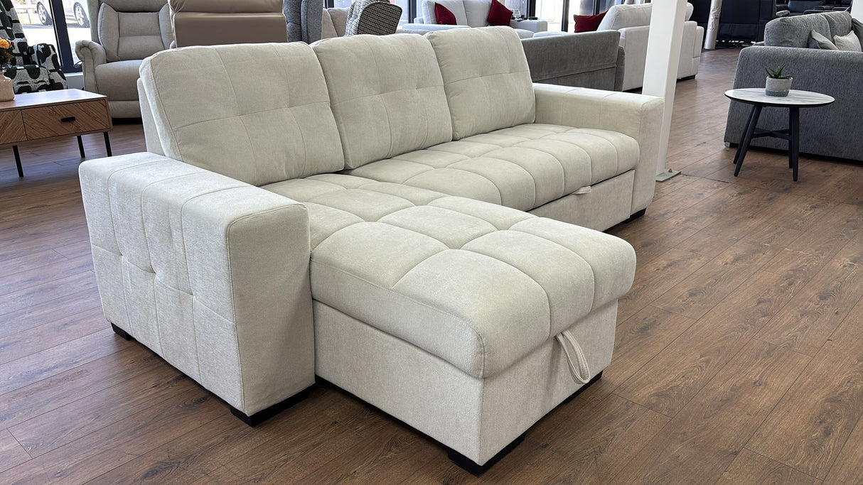 Milano Corner Sofa Bed with Storage (Available in Chenille Cream, Dark Grey or Teal)