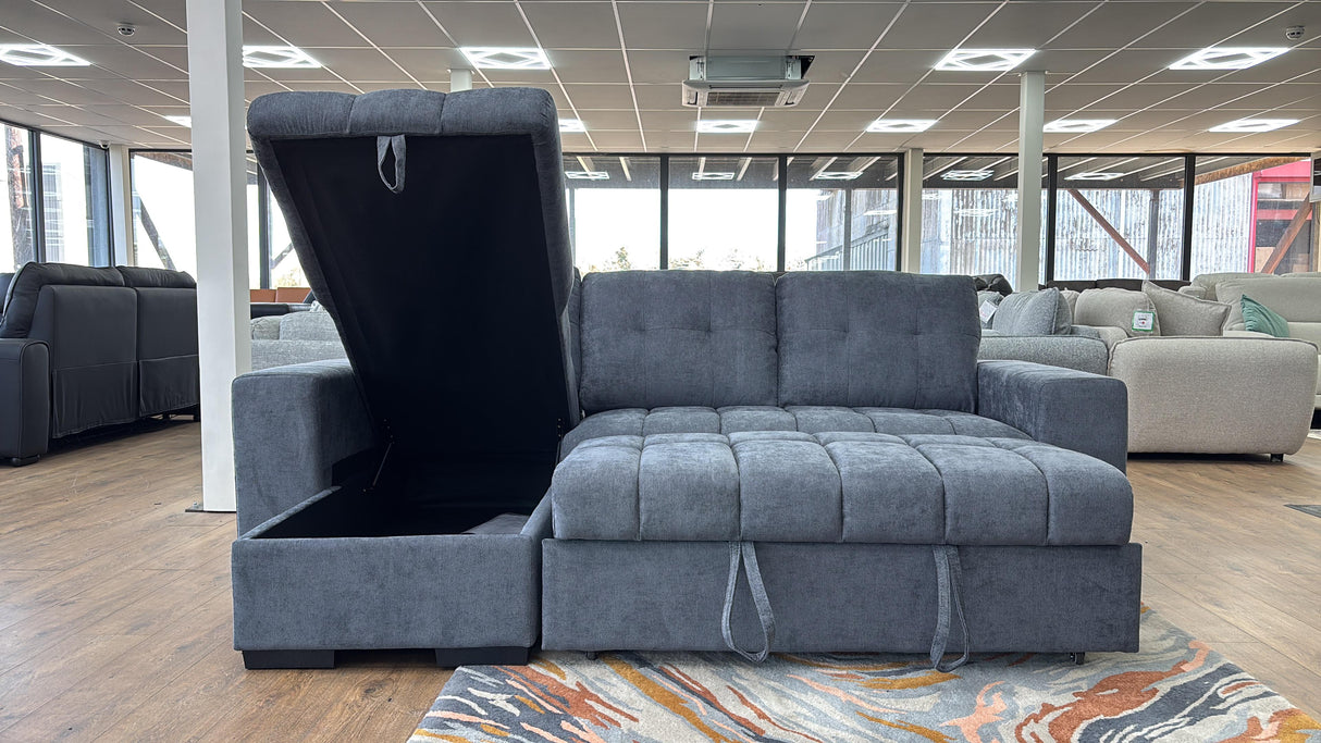 Milano Corner Sofa Bed with Storage (Available in Chenille Cream, Dark Grey or Teal)
