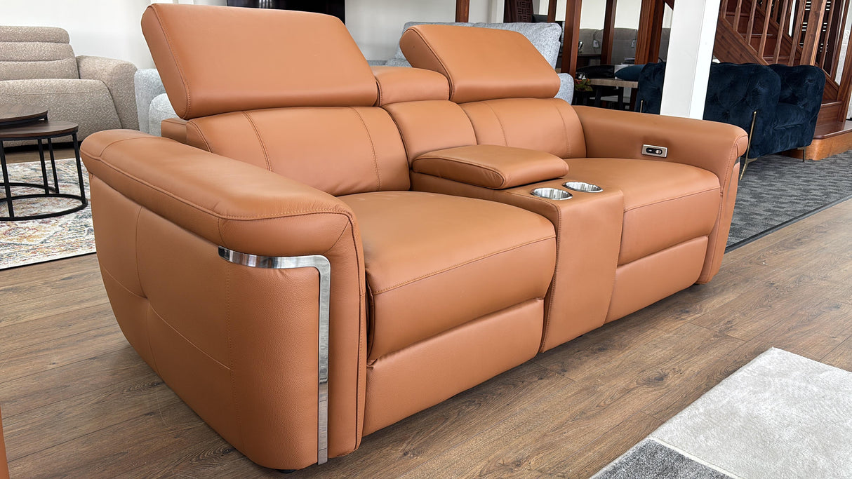Autumnville Genuine Leather Electric Reclining 2 Seat Sofa (Available in Tanned Brown or Black)