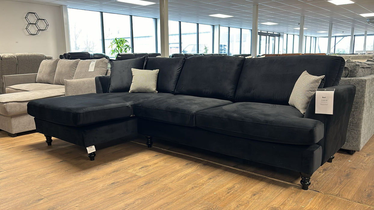 Napoli Chaise Corner Sofa (Available in Plush Velvet Black, Grey or Beige)