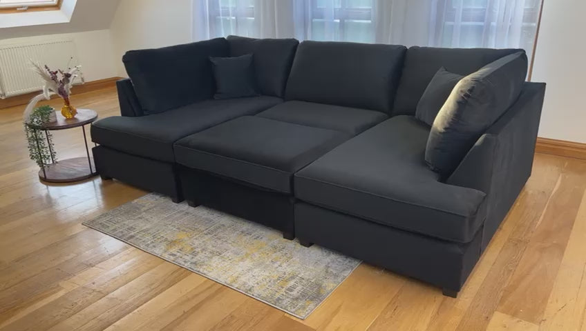 Westminster U-Shape/Cinema Sofa (Available in Plush Velvet Champagne, Plush Velvet Grey, Plush Velvet Black, Linen Beige, Linen Light Grey, Linen Charcoal, Boucle Cream or Boucle Grey)