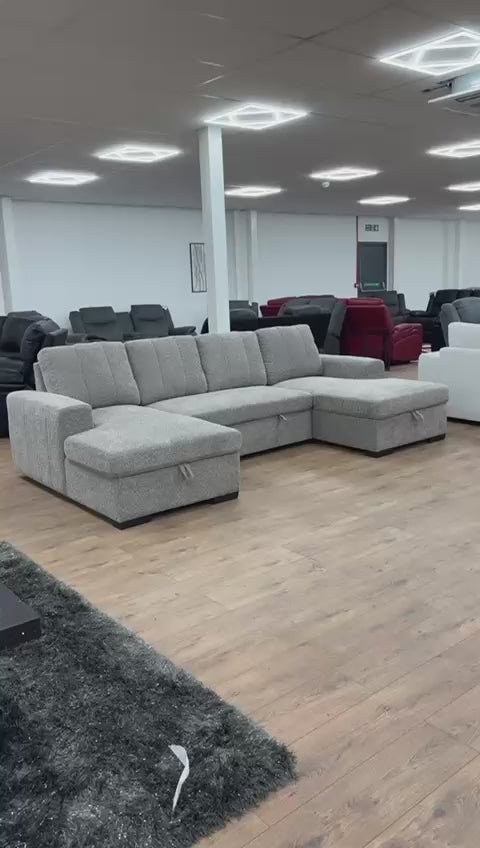 Vareena U-Shape Sofa Bed with Storage (Available in Chenille Light Grey, Dark Grey, Blue, Beige or Green)