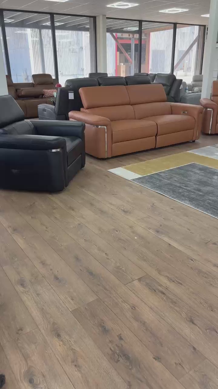 Autumnville Genuine Leather Electric Reclining 3 and 2 Seat Sofa Bundle Deal (Available in Tanned Brown or Black)