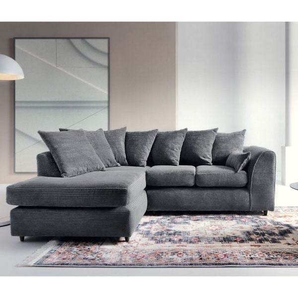 Harley Jumbo Cord Chaise Sofa in Grey