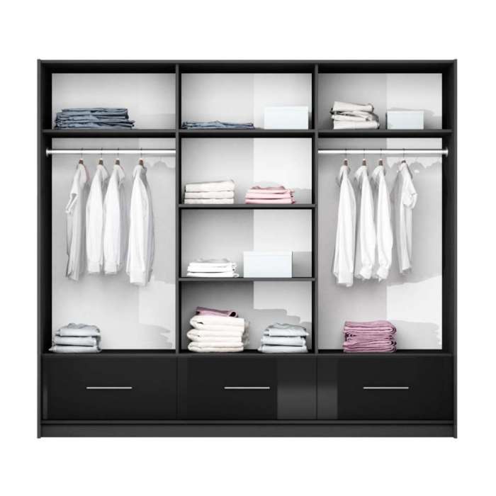 255cm Detroit LED Sliding Door Wardrobe (available in gloss white, gloss black and matte grey)