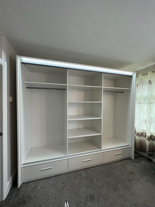 255cm Detroit LED Sliding Door Wardrobe (available in gloss white, gloss black and matte grey)