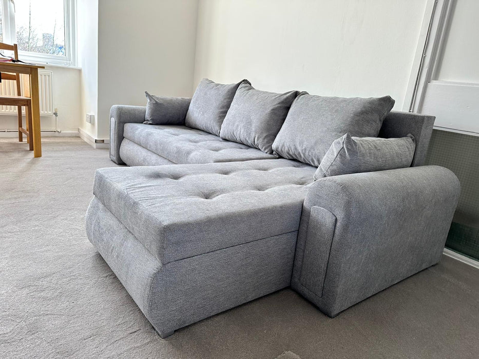 Burton Corner Storage Sofa Bed (available in Grey linen or Black Linen with Black PU sides)