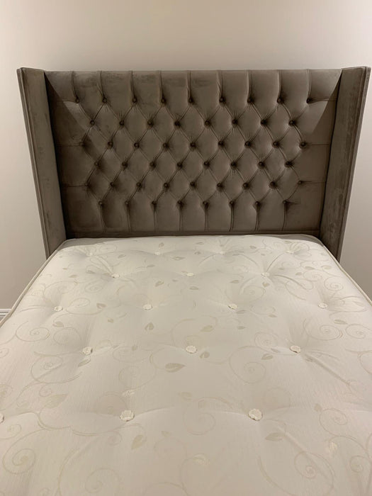 Tall Winged Chesterfield Floor Standing Headboard with ottoman divan base (different fabric choices)