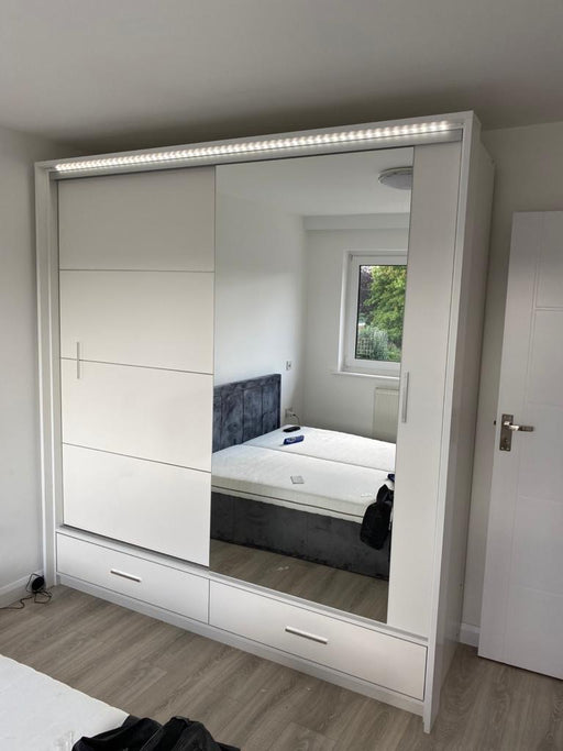 208cm Detroit LED Sliding Door Wardrobe (available in gloss white, gloss black and matte grey)