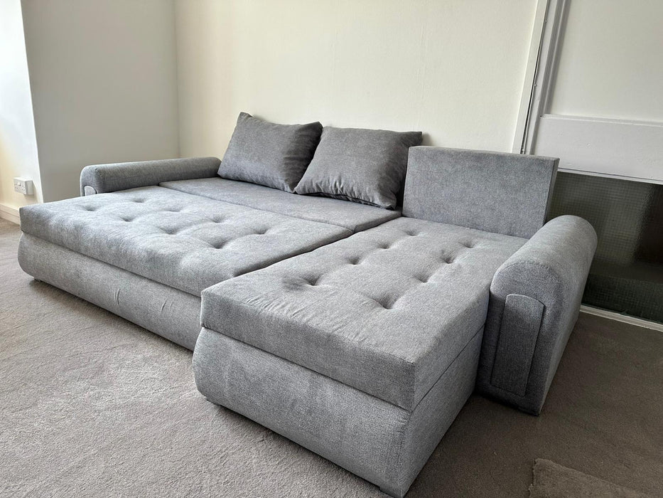 Burton Corner Storage Sofa Bed (available in Grey linen or Black Linen with Black PU sides)