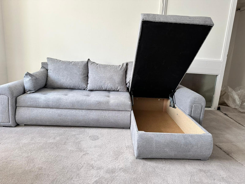 Burton Corner Storage Sofa Bed (available in Grey linen or Black Linen with Black PU sides)