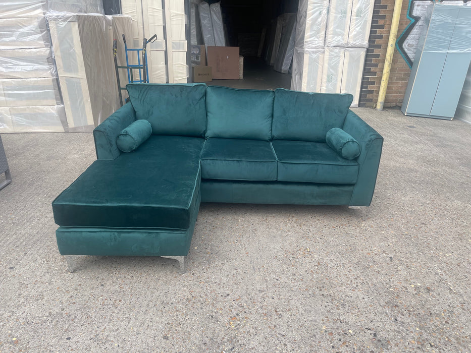 Ikon Chaise Corner Sofa (Available in Plush Velvet Charcoal, Plush Velvet Green, Plush Velvet Black or Grey Linen)